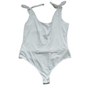 Lulu's Pretty Pleased White Tie Strap Bodysuit siz XL